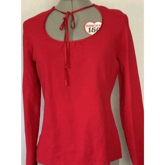 ANN TAYLOR NEW Red Fine Rayon Knit Sweater Size M Ties at Scoop Neck Long Sleeve - Picture 1 of 12
